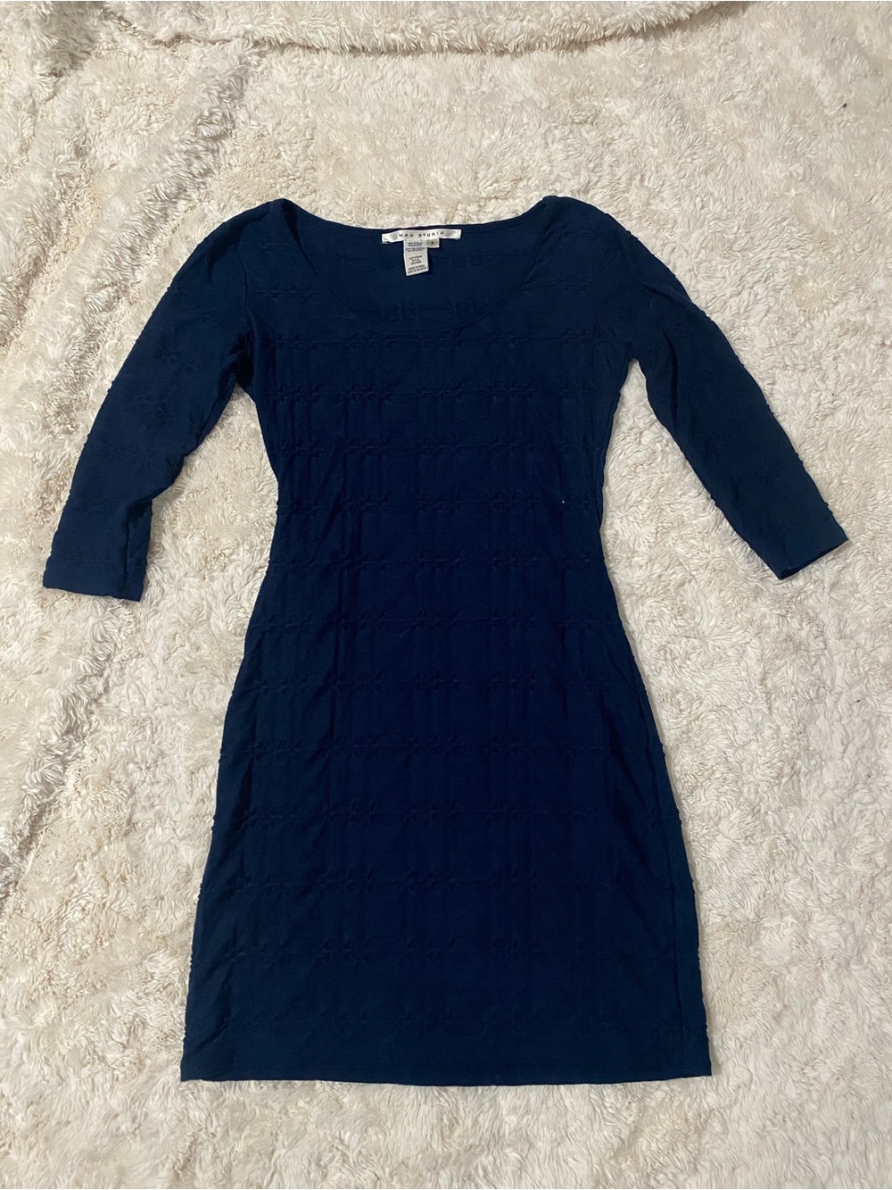 Max Studio Navy Scoop Neck Long Sleeve Knit Dress